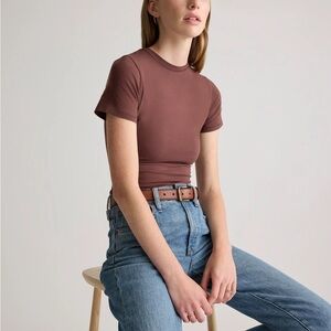 Quince Stretch Cotton Jersey Fitted T-Shirt in Cocoa